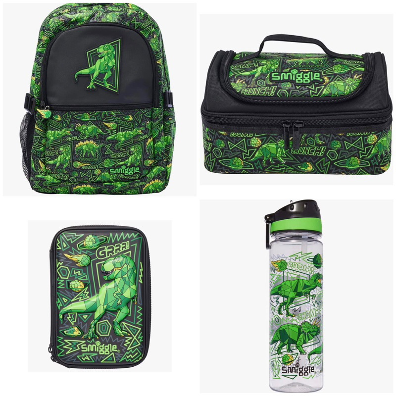 Smiggle Set Backpack Lunchbox Bottle Dino Budz Junior Chatacters Tas Ransel Anak Original Asli Kado