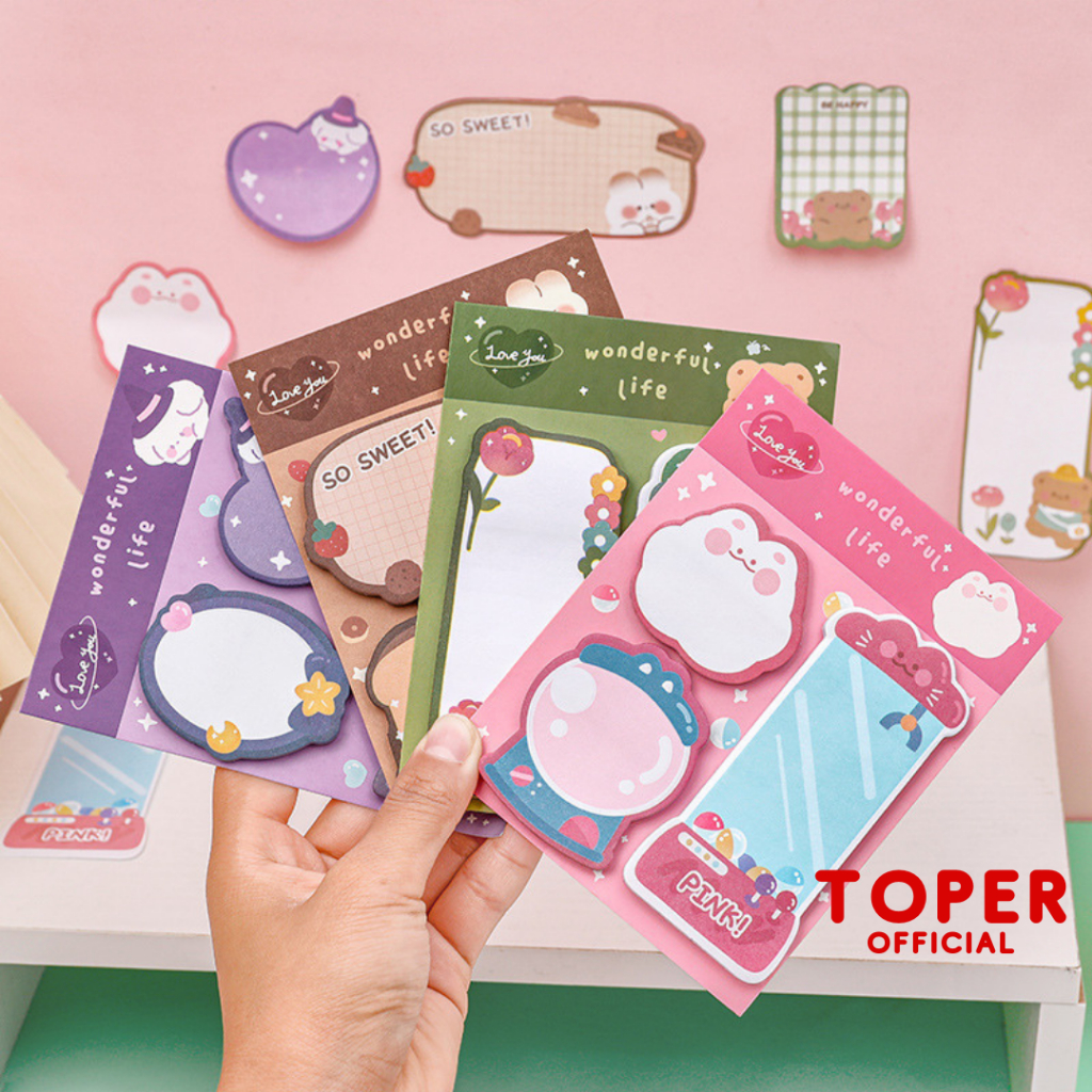 

TOPER Sticky Notes Set 3 Motif Per Pack Model Lucu Karakter Mini Memo Pad Stick Note Post It Estetik Aesthetic