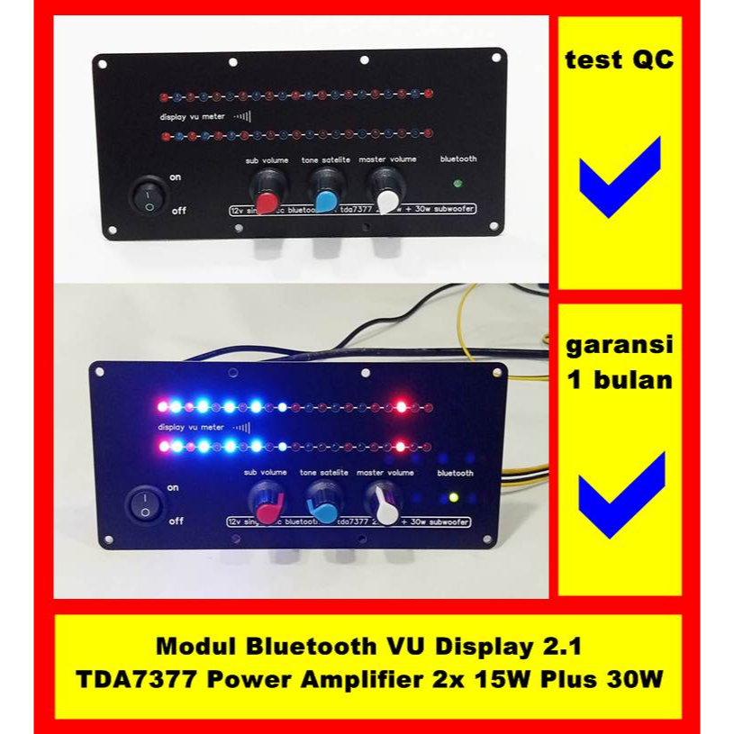 Modul Bluetooth VU Display 2.1 TDA7377 Power Amplifier 2x 15W Plus 30W Subwoofer 12V Single VCC