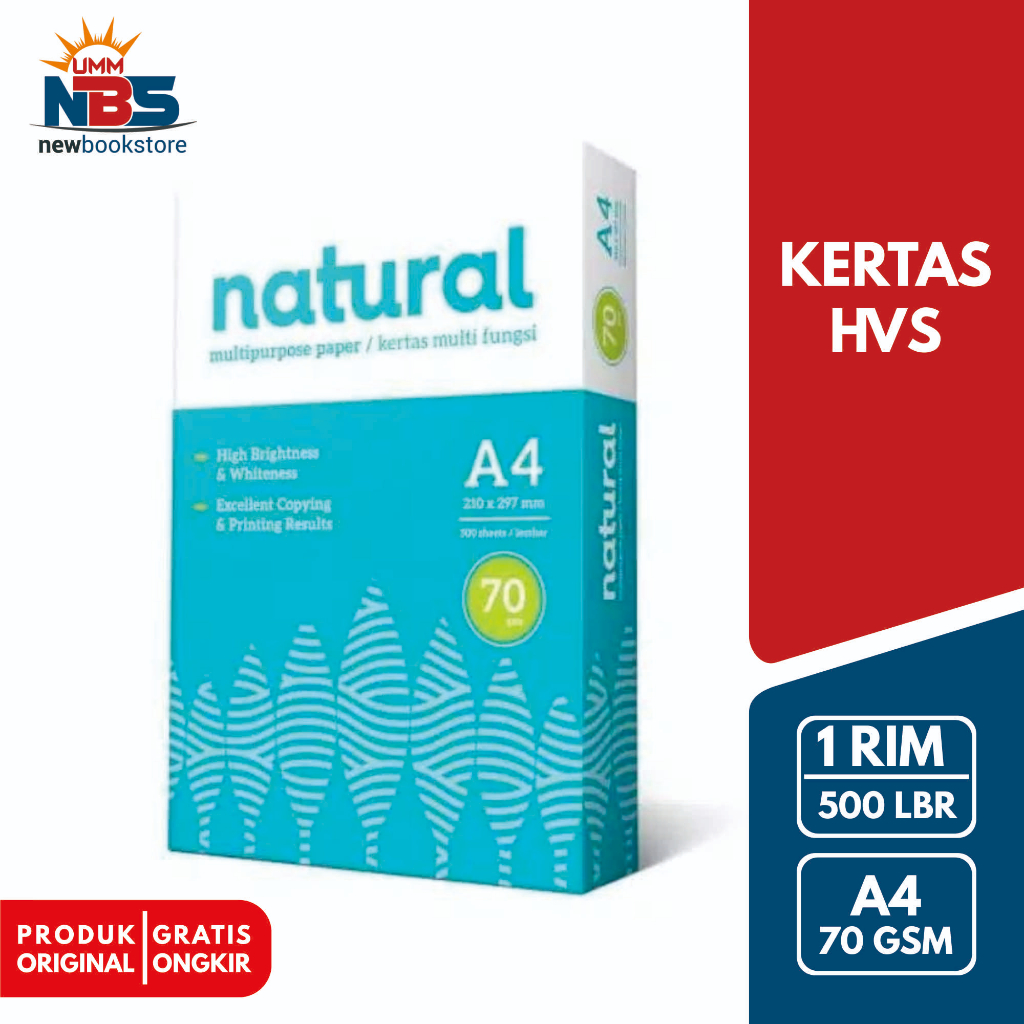 

Kertas Printer / Fotocopy | Kertas HVS Natural A4 / F4 70 gsm 1 Rim isi 500 Lembar