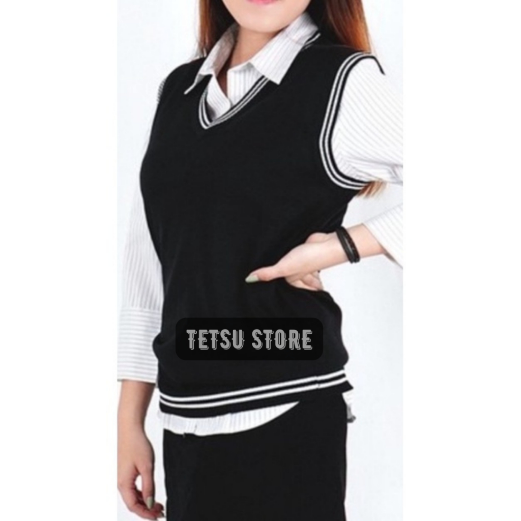Rompi Rajut Sekolah SMA / Vest Rajut List Korea Style / Outer Wanita