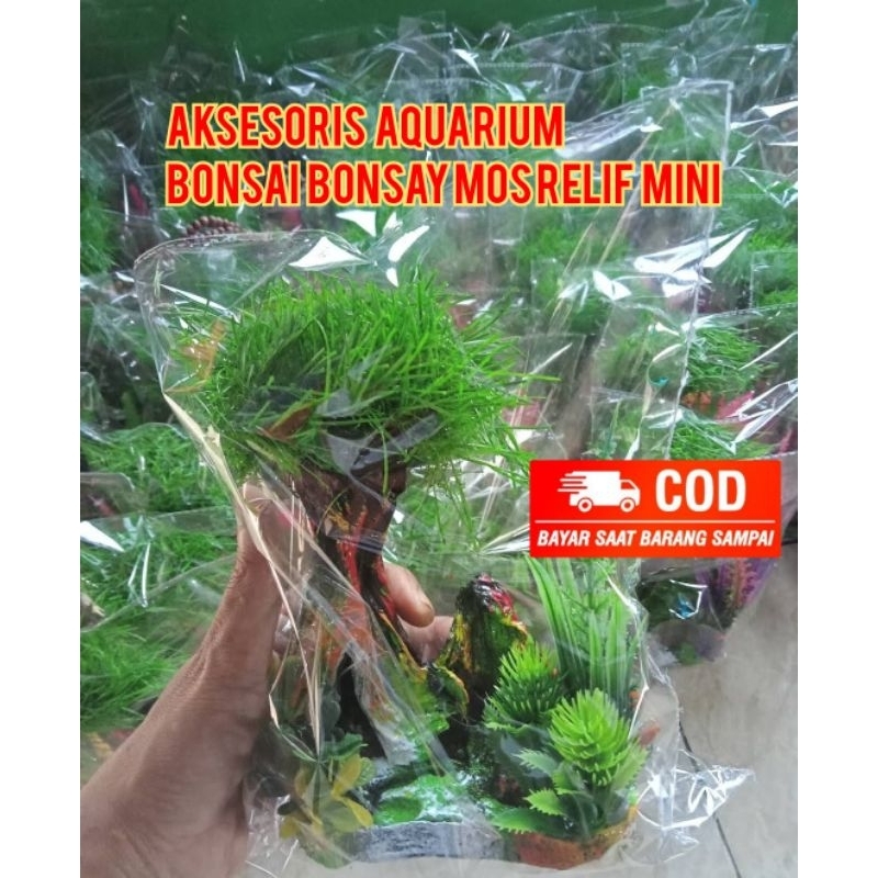 Aksesoris aquarium hiasan aquarium  Bonsai bonsay mos relif mini