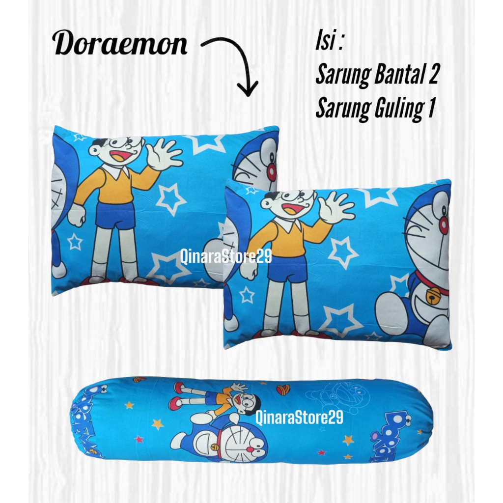 Sarung Bantal 2 Sarung Guling 1 Motif Karakter Anak Lucu Bahan Katun Halus Gambar 3D Tidak Luntur