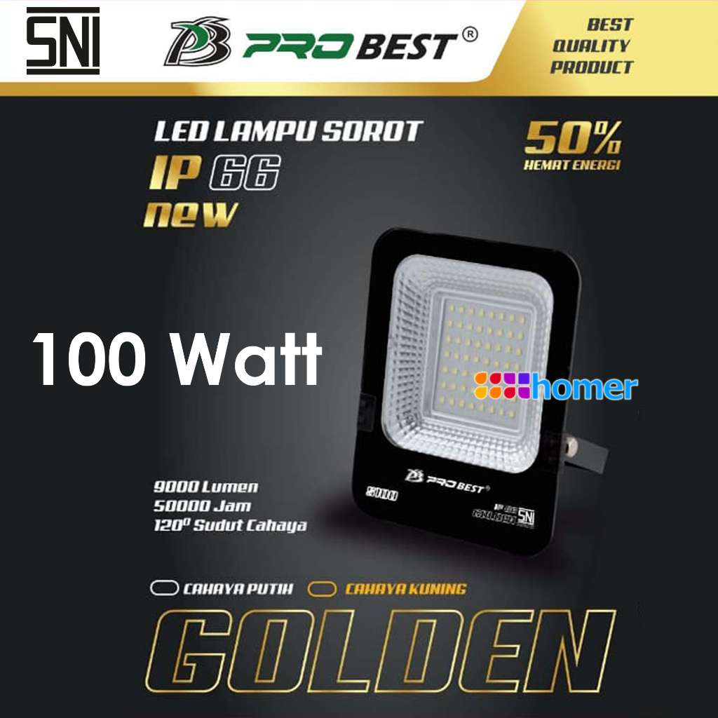PROBEST Golden Lampu LED sorot Lampu tembak LED ip66 SNI waterproof 100w 100watt 100 w 100 watt