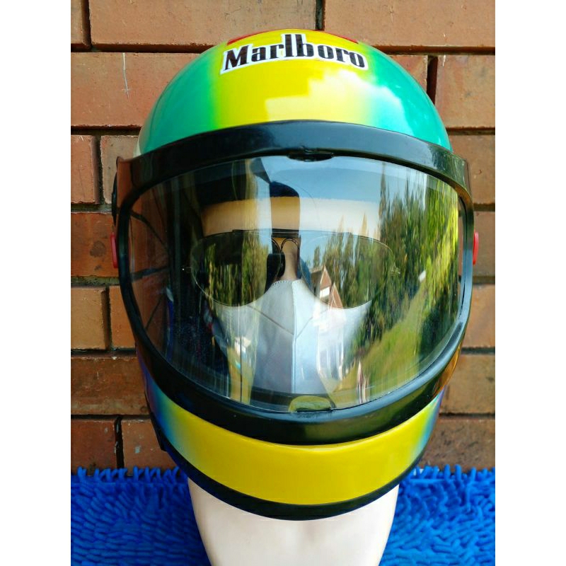 HELM FULL FACE CLASSIK JADUL VINTAGE MERK malboro ORIGINAL NOS / BARU STOK LAWASAN PELANGI
