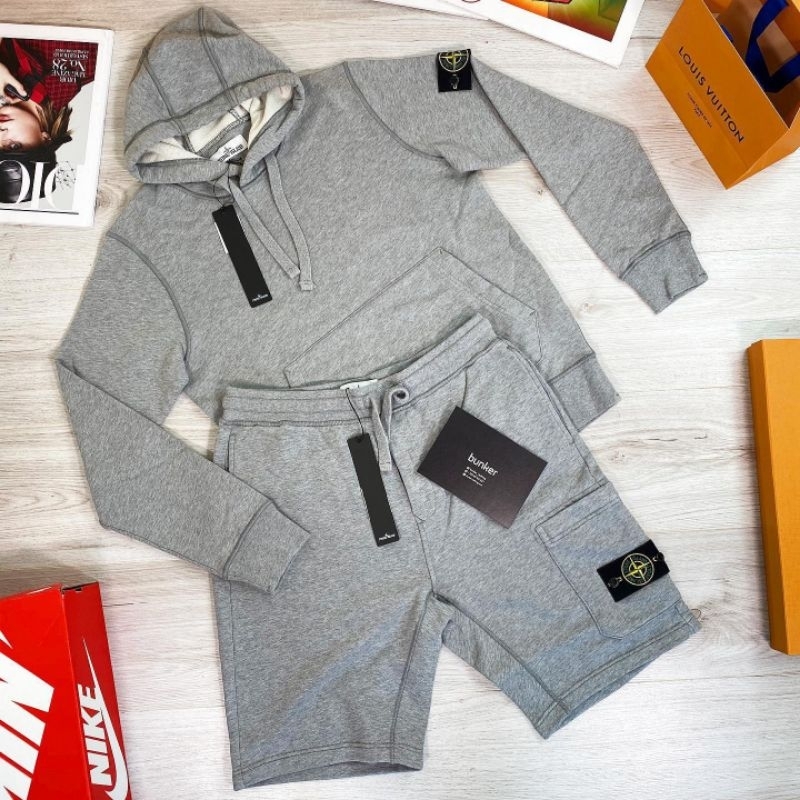 SET STONE ISLAND HOODIE DAN CELANA PENDEK CARGO PRIA DAN WANITA MURAH