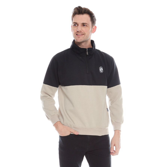 Halfzipper Sweatshirt Pria Combinasi Hitam Premium