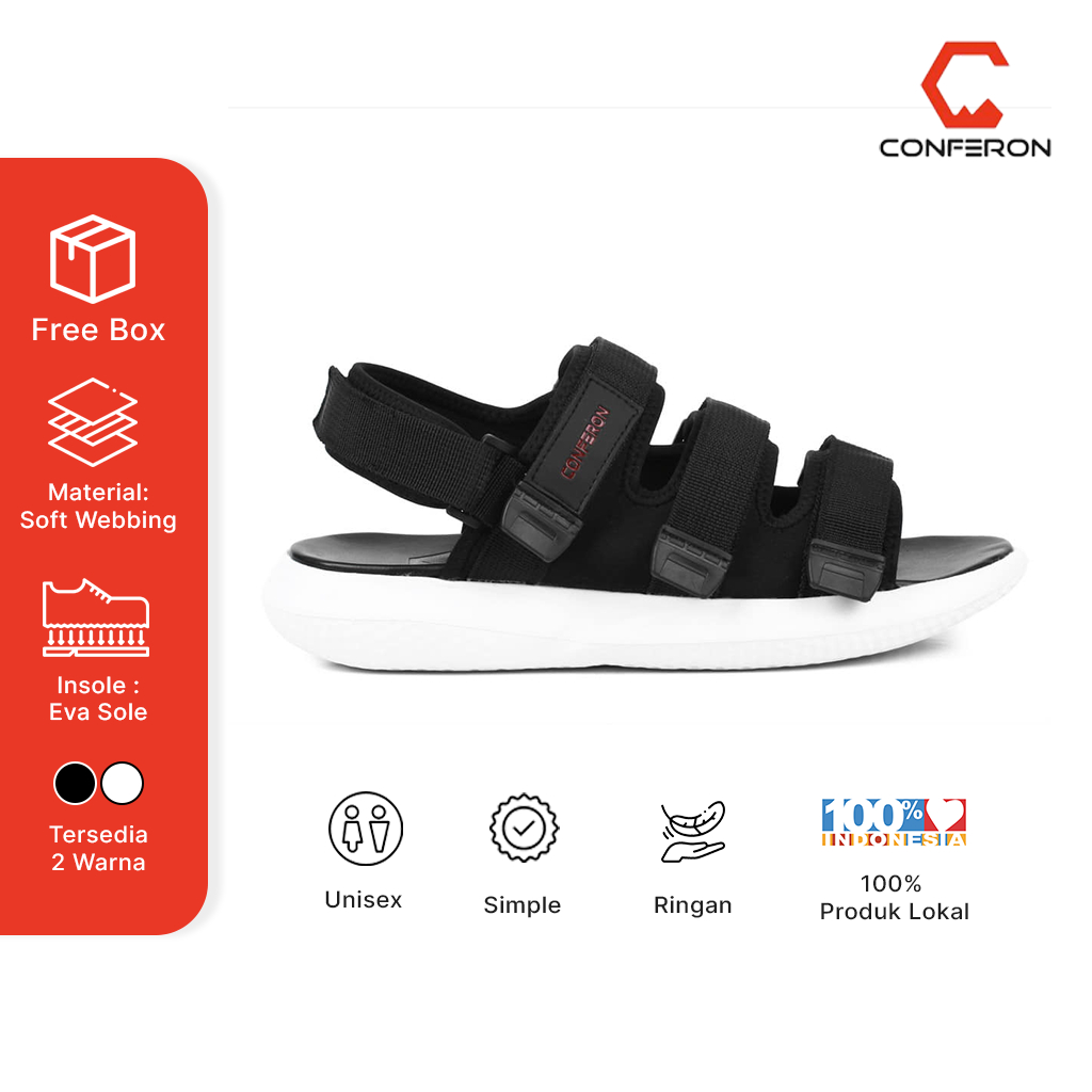 Conferon - Sandal Gunung Ziraya Casual Warna Hitam Putih Bahan Omega Sintesis Ukuran 39 40 41 42 43 