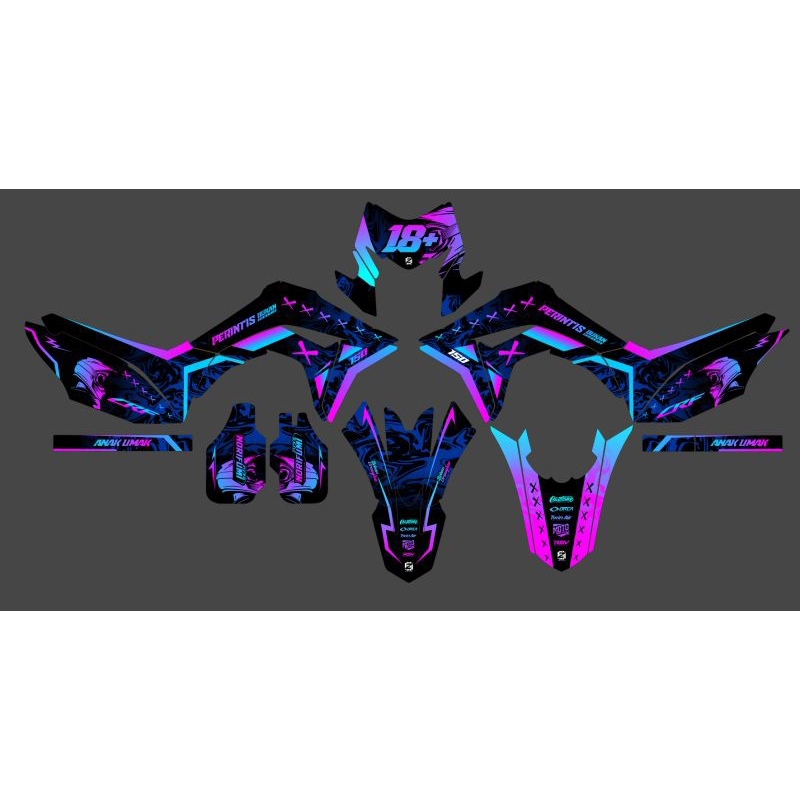 021DECAL - DECAL H9NDA CRF HITAM BIRU PINK GRADASI