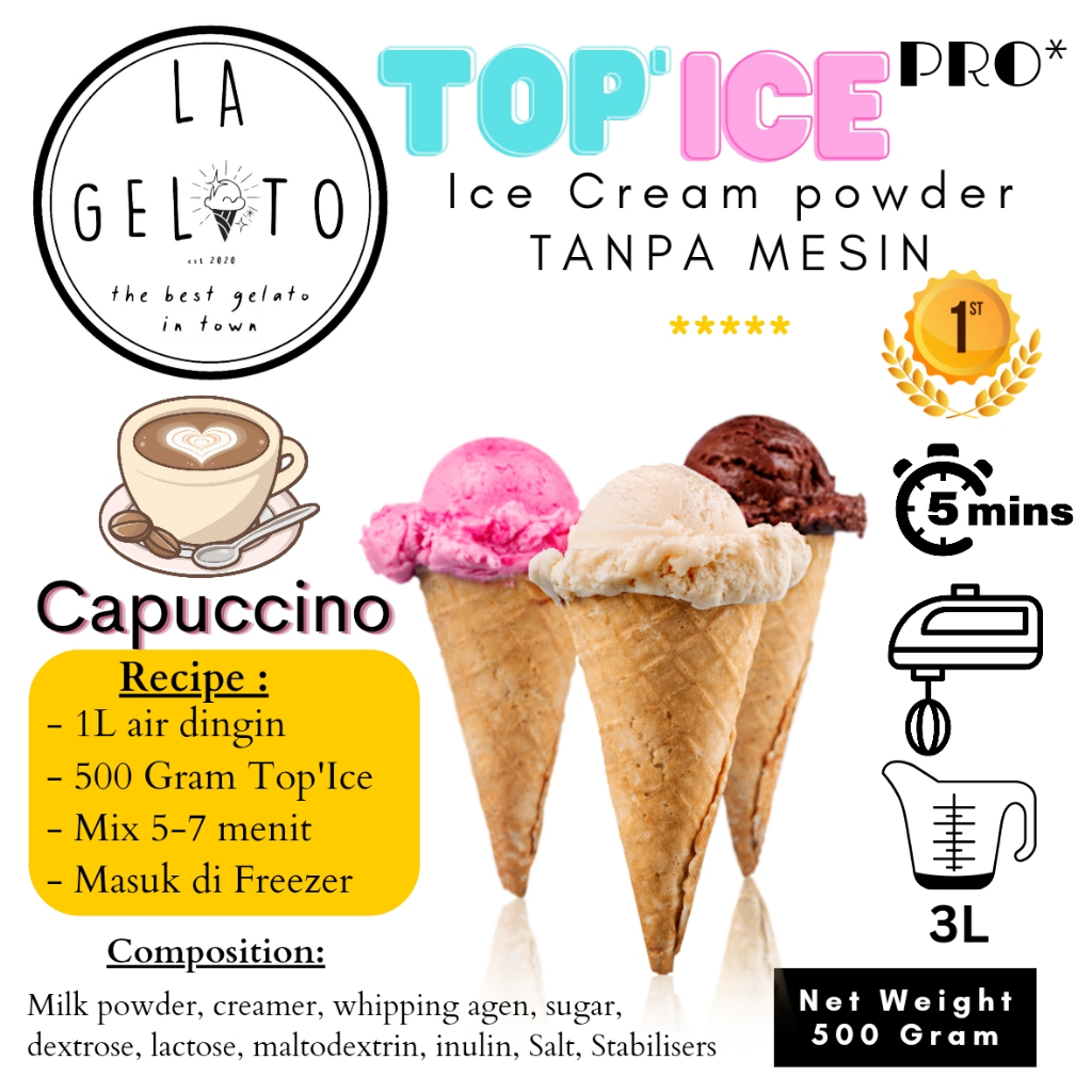 

500gr Bubuk Es krim Top ice tanpa mesin rasa Capuccino