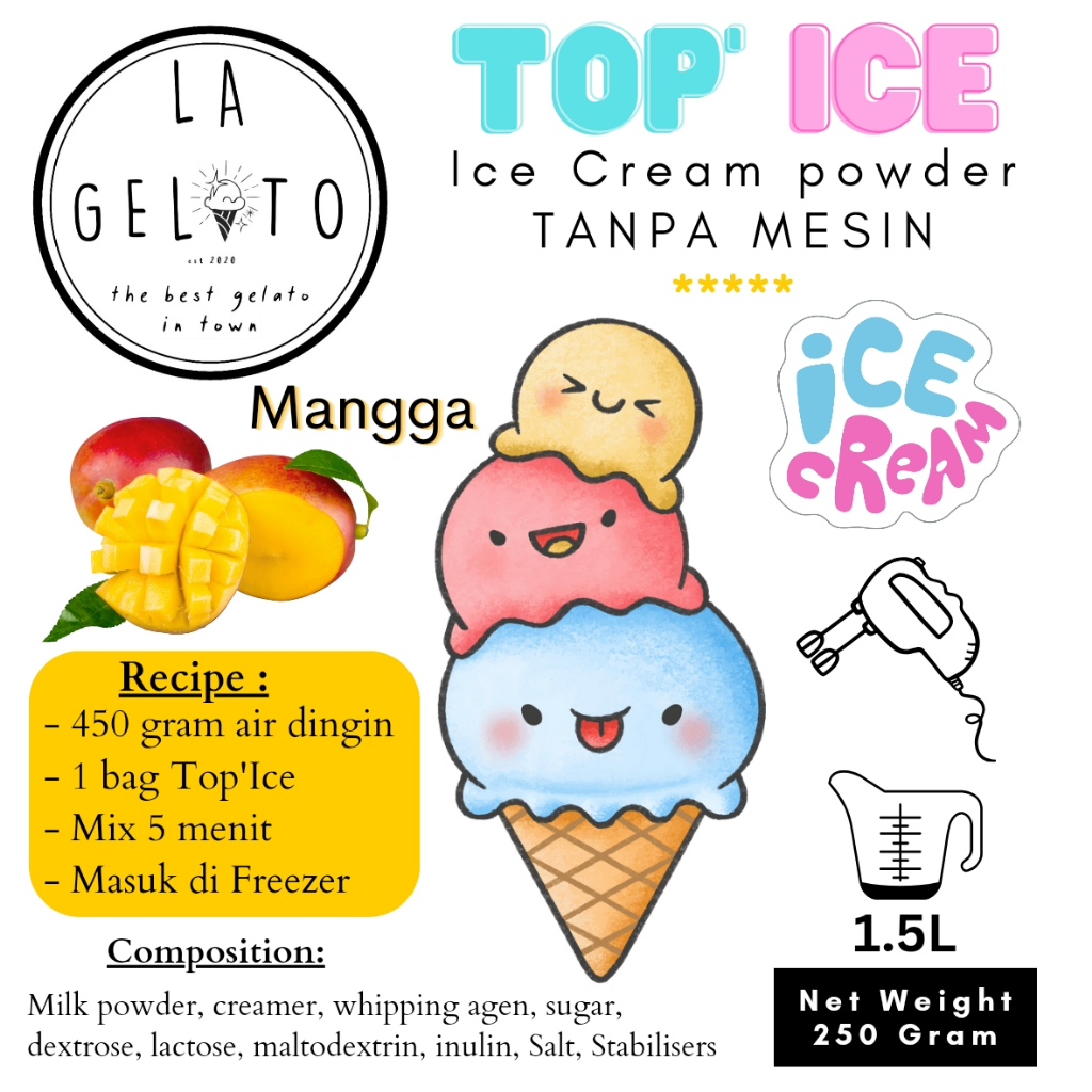 

250 gr Bubuk ice cream Top ice tanpa mesin rasa Mangga