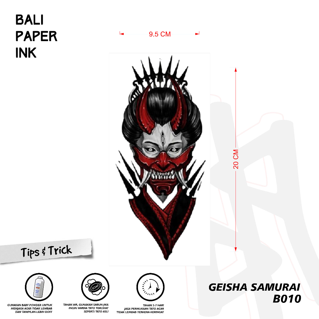 Bali Paper Ink B010 Geisha Samurai Tato Temporer Basic Bali Paper Ink Half Arm - Tato Lengan