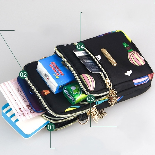 DOMPET SELEMPANG WANITA 3 RESLETING ANTI AIR HITAM MOTIF LUCU EIKA WA772B5 SLING BAG KECIL MUAT HP TEMPAT HANDPHONE POCKET UANG KARTU RESLETING KOREA KEKINIAN REMAJA BRANDED SIMPLE