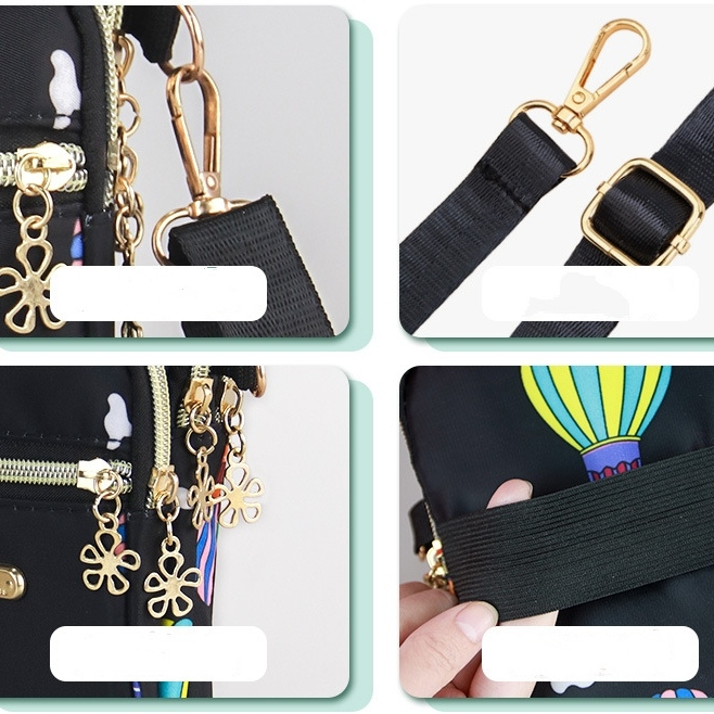 DOMPET SELEMPANG WANITA 3 RESLETING ANTI AIR HITAM MOTIF LUCU EIKA WA772B5 SLING BAG KECIL MUAT HP TEMPAT HANDPHONE POCKET UANG KARTU RESLETING KOREA KEKINIAN REMAJA BRANDED SIMPLE