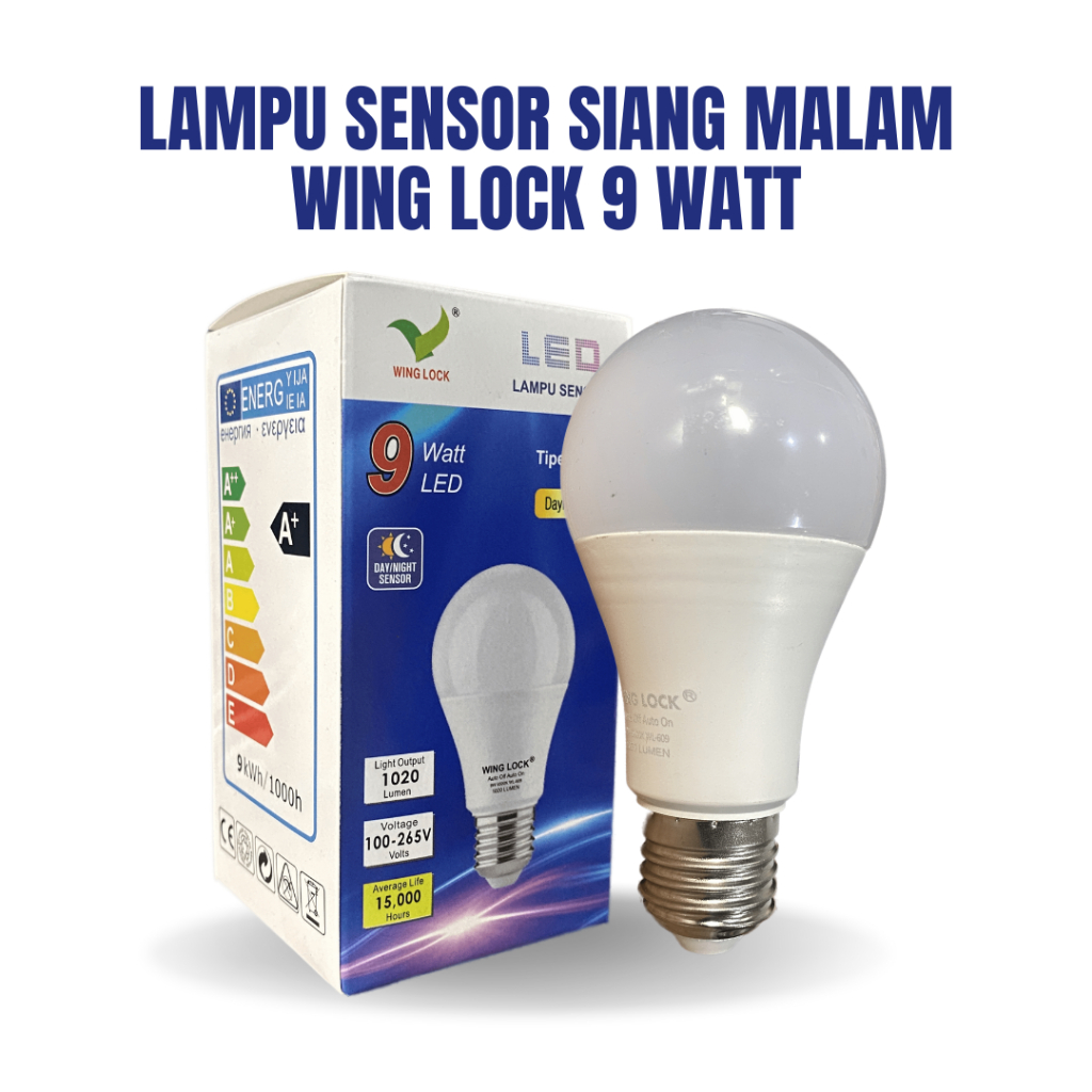 LAMPU LED SENSOR CAHAYA 9 WATT WING LOCK LAMPU SENSOR CAHAYA OTOMATIS BOHLAM LED SENSOR CAHAYA