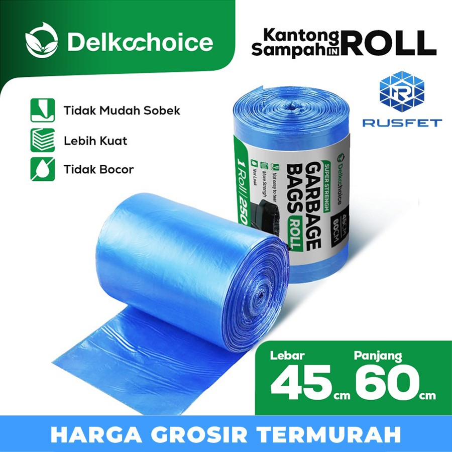 Kantong Plastik Sampah Roll Biru Jumbo Trash Bag Delkochoice 45x60cm
