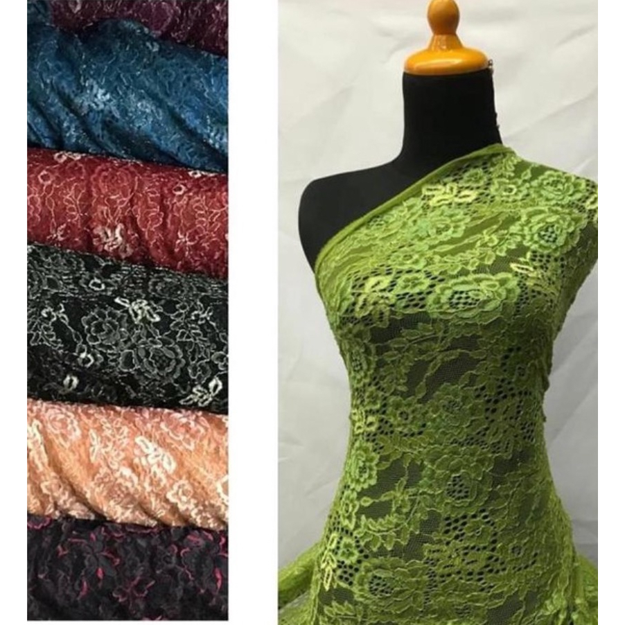 (BROKAT BUNGA) Kain Brokat Brukat Meteran Motif Bunga Bahan Tulle Seragam Batik Kebaya