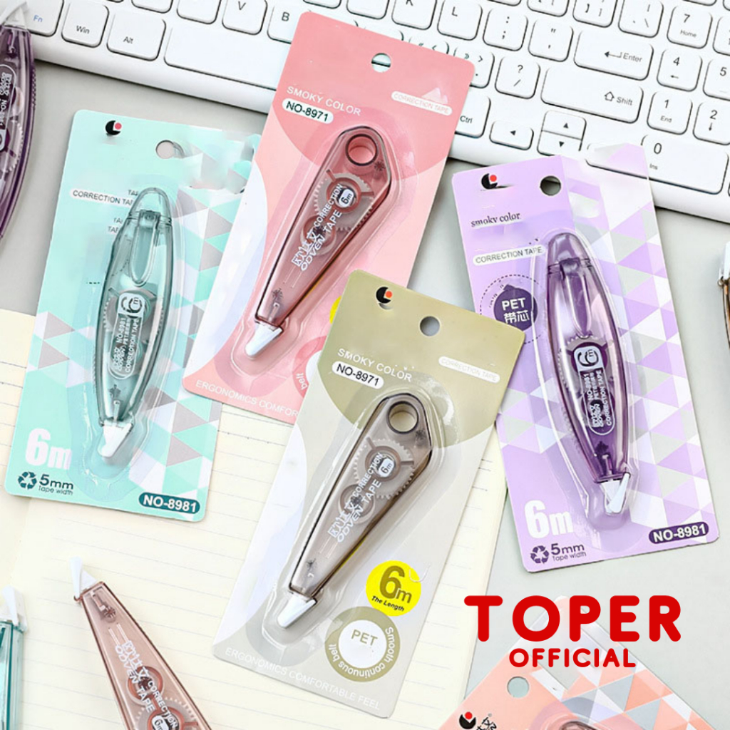 

TOPER Correction Tape Warna Smoky 1 Pcs Panjang 6 Meter TipeX Tip Ex Penghapus Tulisan Pena