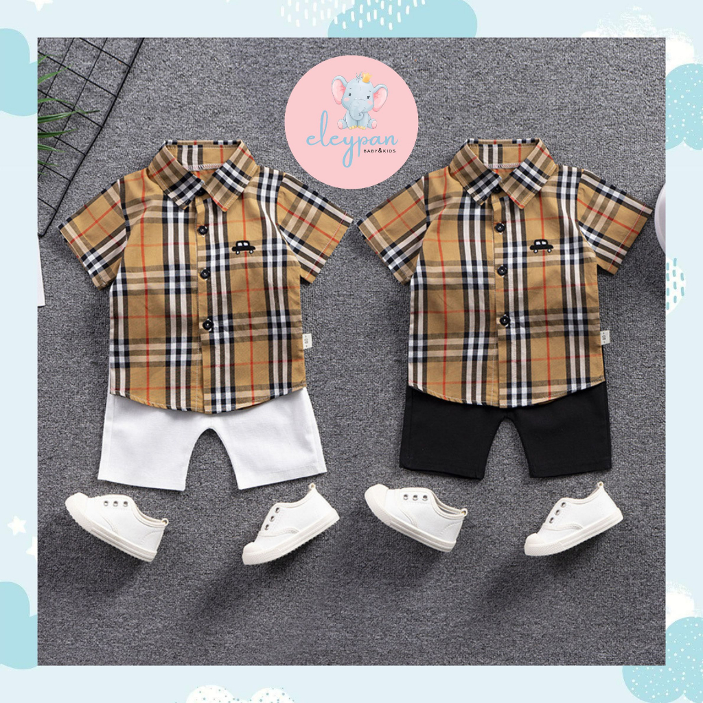 Setelan Kemeja Anak  / Stelan Jas Rompi Tuxedo Vest Anak Cowok / Set Baju Anak Motif Burberry / Kaos