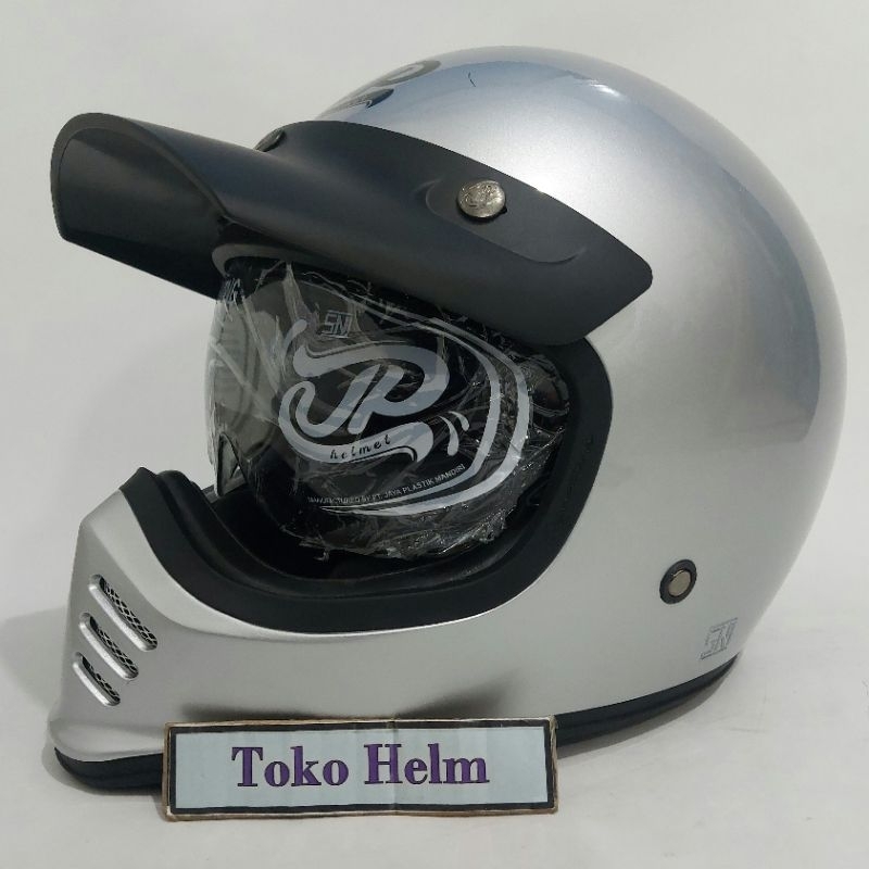 Helm cakil JPX JP retro signature polos silver glossy list BLACK