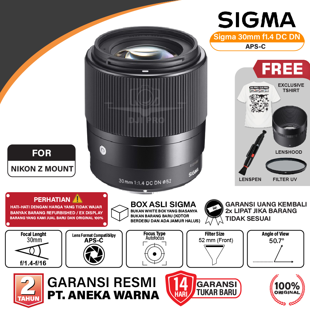 Sigma 30mm f1.4 DC DN Contemporary Lens for Nikon Z Mount f/1.4 Lensa