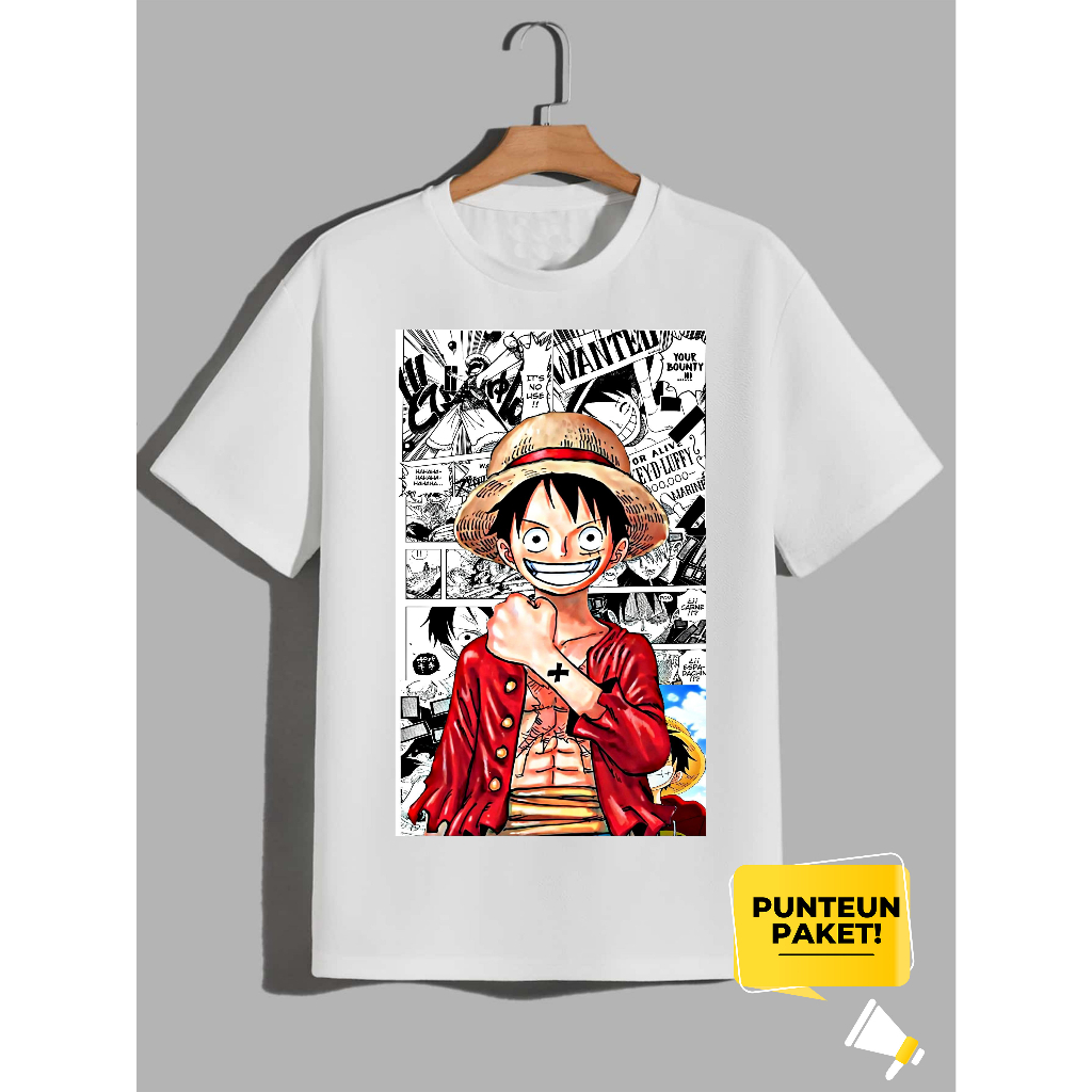 BAJU KAOS DISTRO ONE PIECE LUFFY KOMIK WANTED