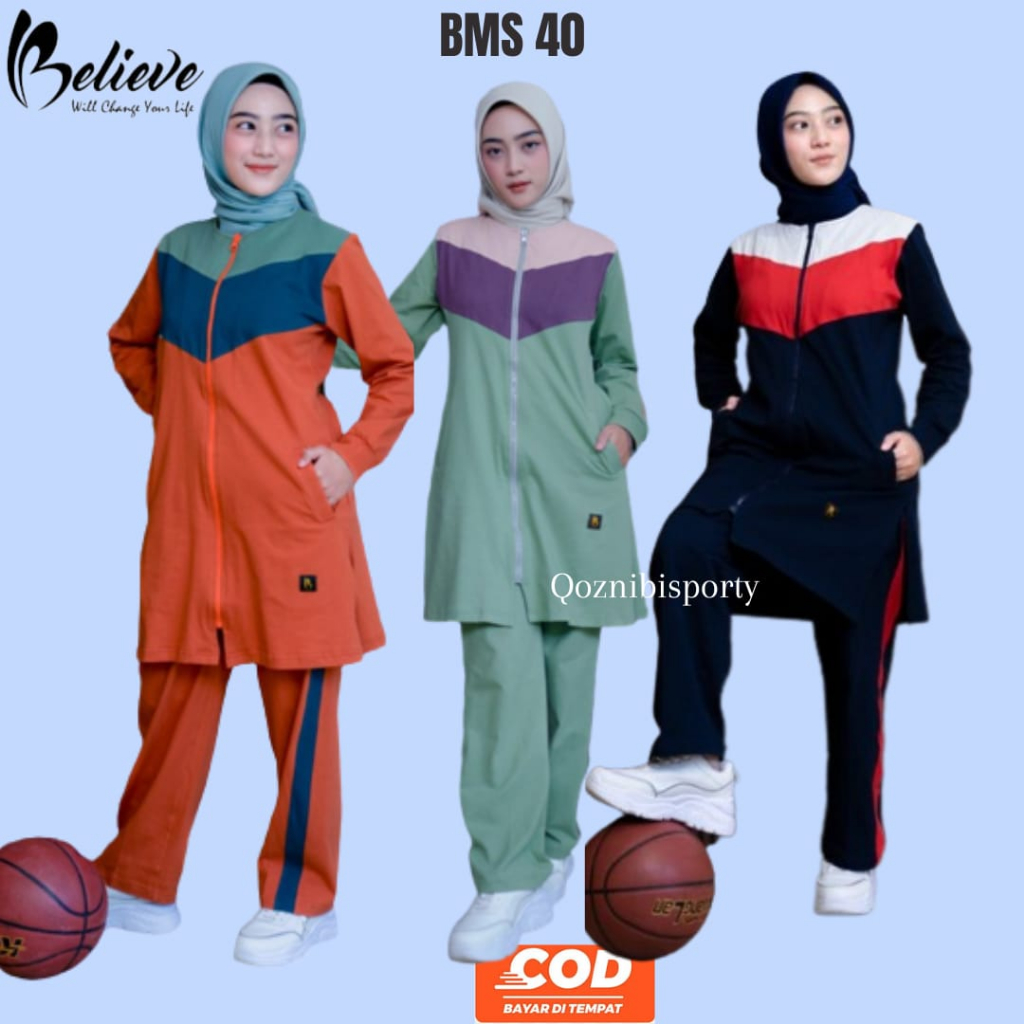 Setelan Seragaman Baju Olahraga Senam Jogging Jumbo Wanita Cewek Muslimah Syari BMS 40