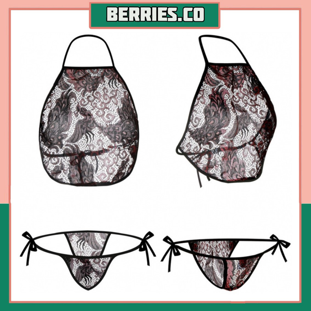 BRI*Bt1317 Set Lingerie lingeri Baju Tidur Wanita Sexy Model Sweet Apron Motif Batik Celemek Nightdr