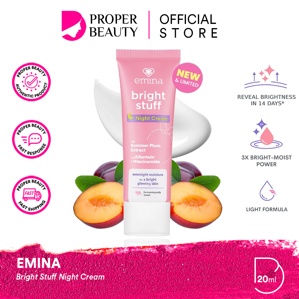 EMINA Bright Stuff Night Cream Indonesia / Pelembab Wajah Malam 20ml / With Summer Plum Extract And 