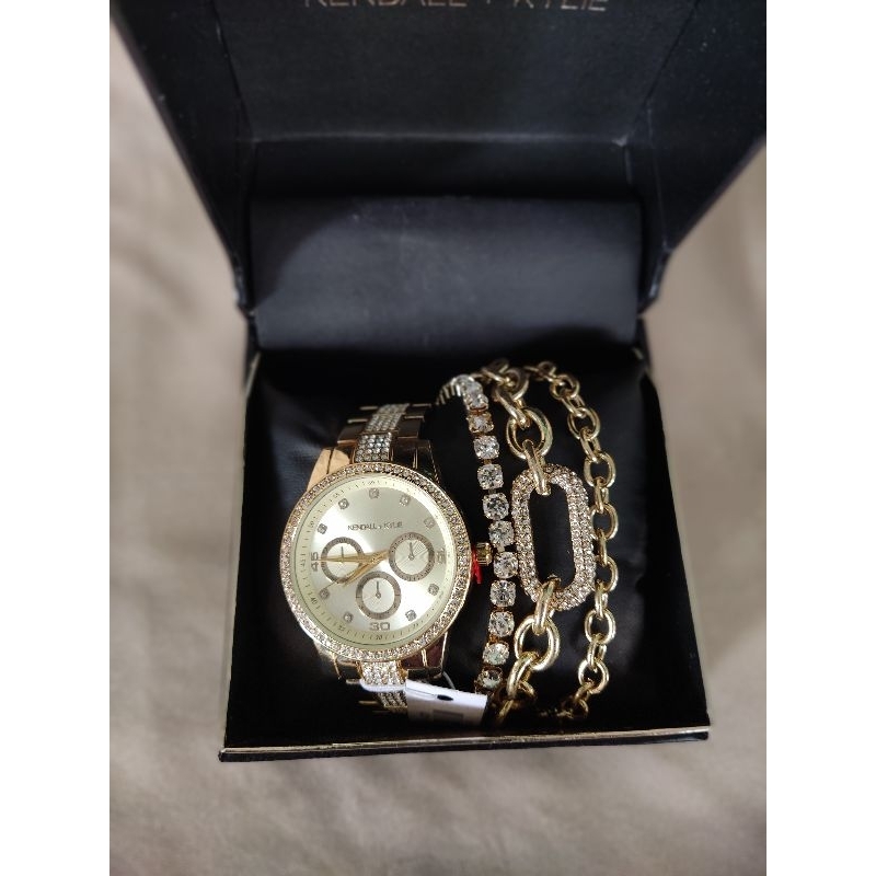 Jam Tangan Wanita Kendall Kylie kk Lds Gold Watch Set