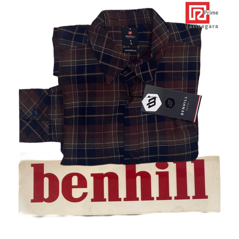 Benhill Kemeja Pria Flanel Lengan Panjang  Coklat Motif 29280