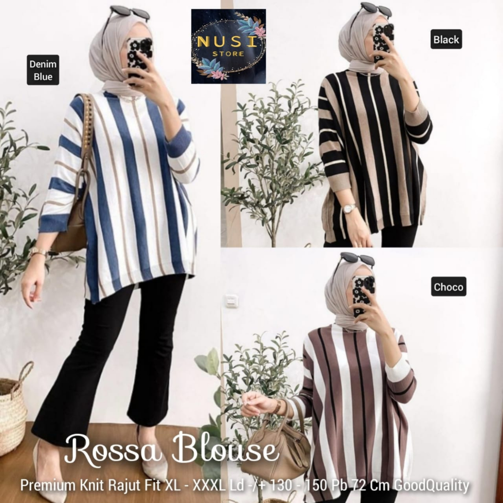 rossa blouse bluse blus atasan pakaian baju kaos rajut knit import tebal adem melar jumbo big size m