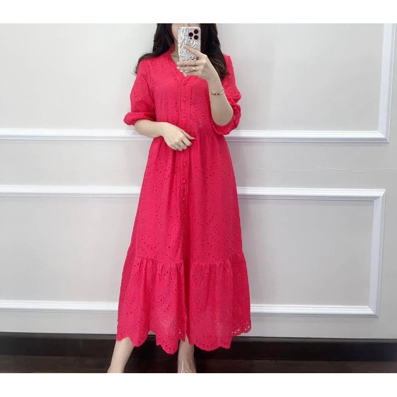 Premium Eyelet Dress With Belt