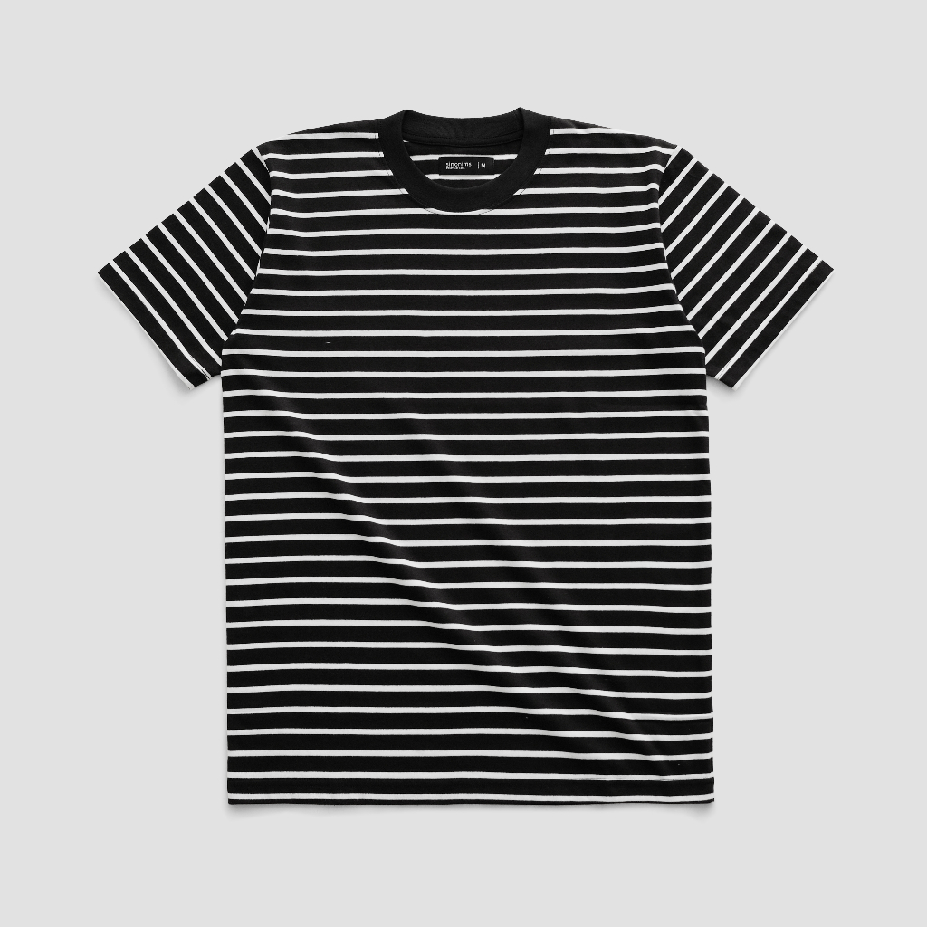 SNMS Project SINONIMS - Kaos Stripe Pria Premium - Hitam Putih - Baju Kaos Garis Garis / Salur Cowok