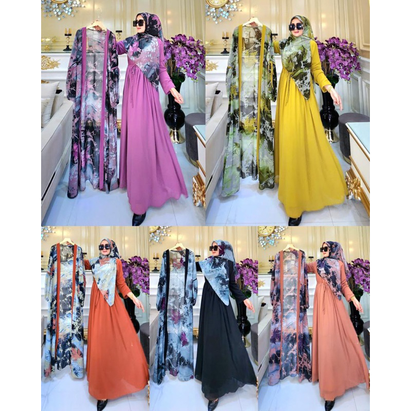 Wardah series by M Nabil | Gamis outher Scraft 3in1 | Gamis Wanita Muslimah Terlaris | Siap Kirim