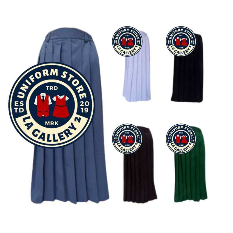 SERAGAM SEKOLAH - Rok Panjang Full Rempel/Plisket SMP/SMA/Kuliah/Pembina/Kerja Warna Biru SMP Coklat