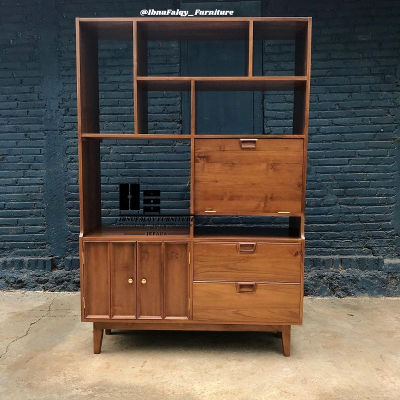 Rak Buku Kayu Jati / Lemari Hias Buku / Penyekat Ruangan Kayu Jati