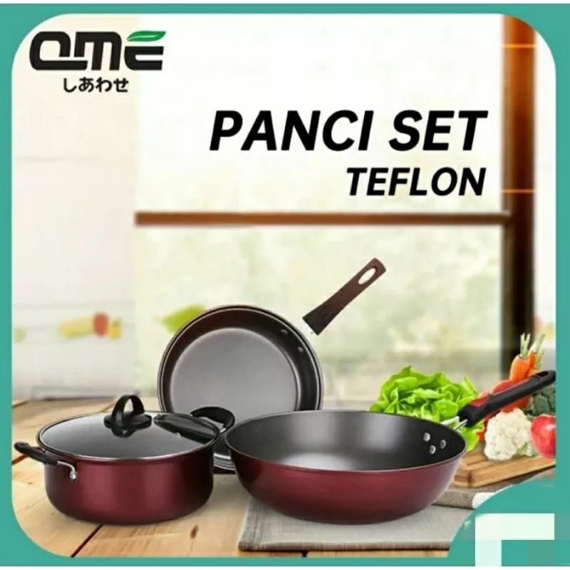 TEFLON SERIES MULTIPURPOSE QME / SET 3PCS WAJAN DAN PANCI QME ANTI LENGKET