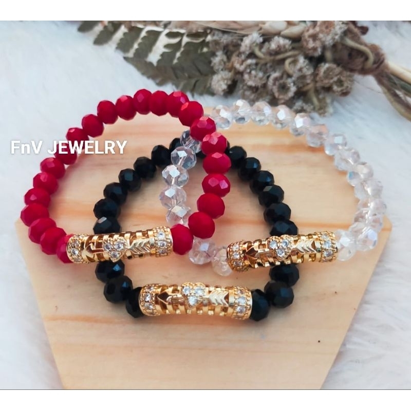 FnV JEWELRY Perhiasan gelang wanita terkini gelang tali kristal Charms Tabung Xuping Lapis Emas