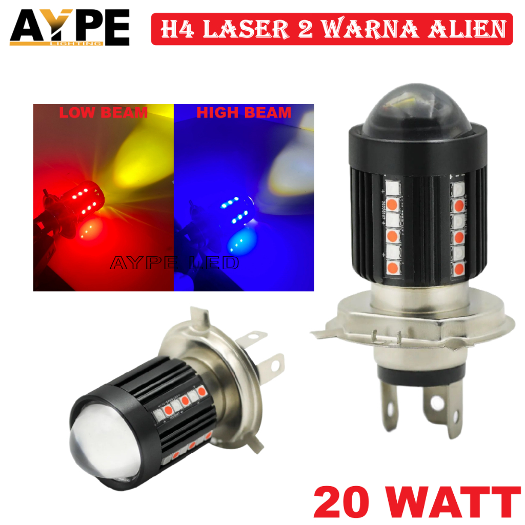 Lampu Led Utama H4 Laser 30 Led Model Alien 20 Watt high lo 2 Warna Putih Kuning Senja 2 Warna