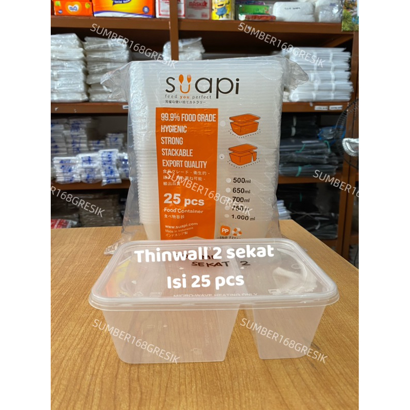 [25 pcs] THINWALL BENTO 2 SEKAT SUAPI 700ml | THINWALL 2 SEKAT | BENTO SEKAT 2