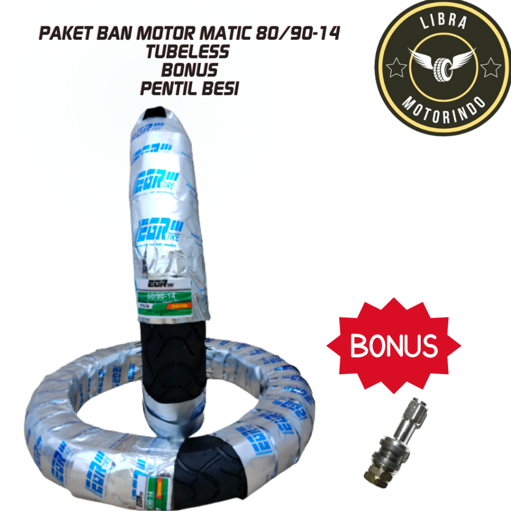 Ban Motor Matic Mio Spacy Vario Scoopy R14  Ukuran 80/90-14 Tubeless FREE Pentil Tubeless Besi