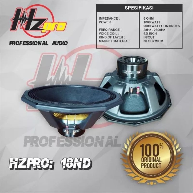 Speaker Komponen HZPro 18ND Neodynium 2000 Watt HZ Pro 18 Inch