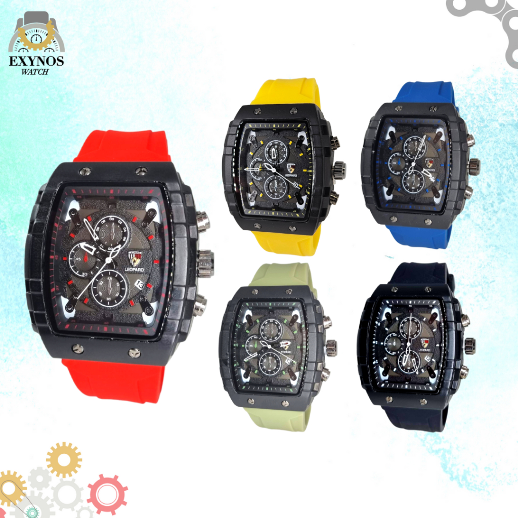JAM TANGAN ANALOG COWOK LAKI LAKI PRIA LEOPARD STRAP RUBBER KEREN