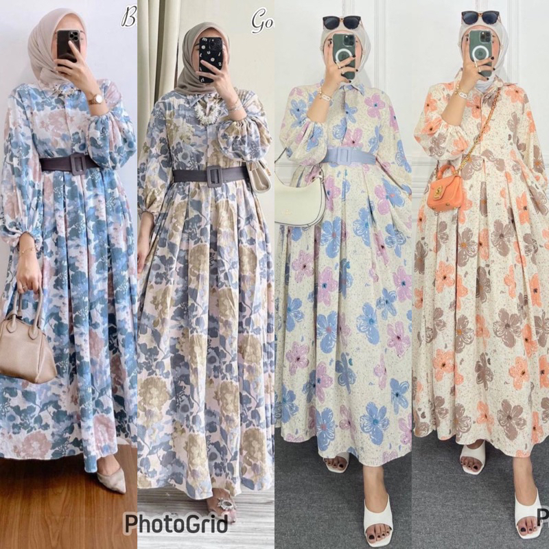 GAMIS BUNGA PREMIUM CRINKLE MOTIF/GAMIS ZOYA BUNGA BELT