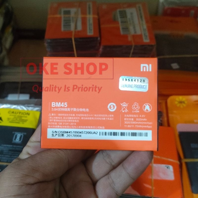 Baterai Hp Xiaomi Redmi Note 2 / Note 2 Prime Model BM45 Batre Battery Xiomi Redmi Not 2 Siomi