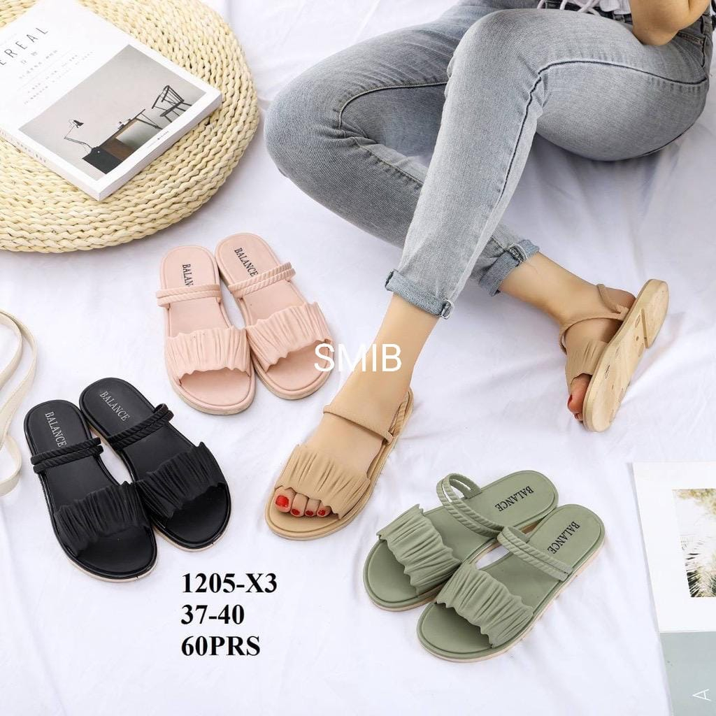 Sandal Selop Wanita Karet Import Fashion Balance Strip 2 sol tipis / 1205-X3