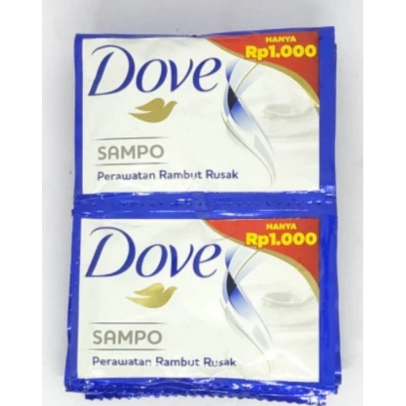 Shampoo Dove Biru Perawatan Rambut Rusak 1 Renceng 12 Sachet