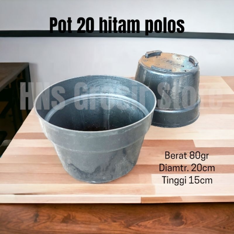 Pot bunga ukuran 20 hitam polos plastik grosir