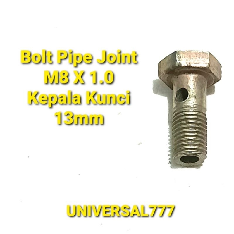 M8X1.0 Drat Halus Bolt Pipe Joint M8 X 1.0 Baut Nepel Minyak Solar 8mm 8 Ulir Kepala Kunci 13mm 13 M